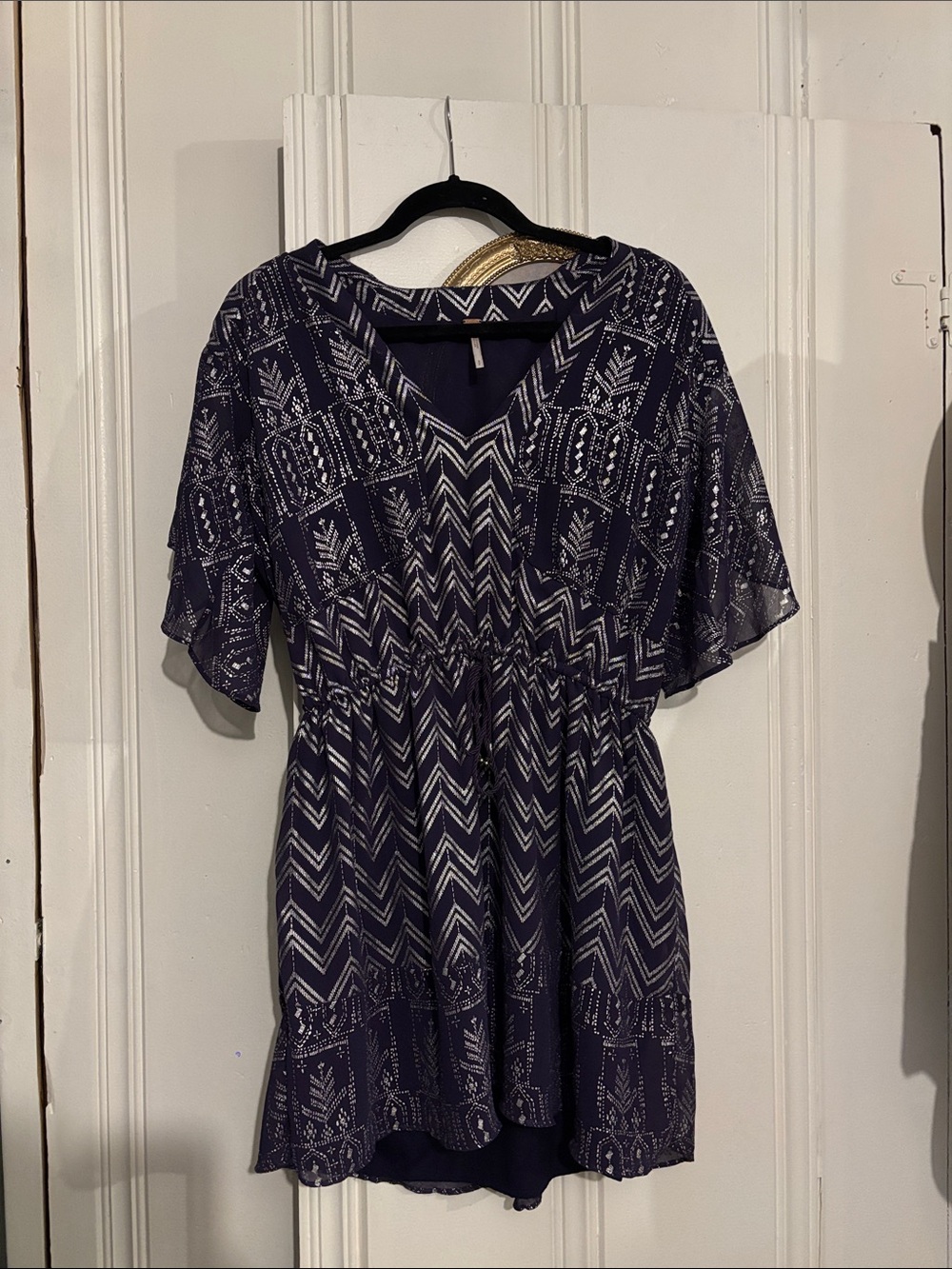 Women's Purple Patterned V-Neck Dress